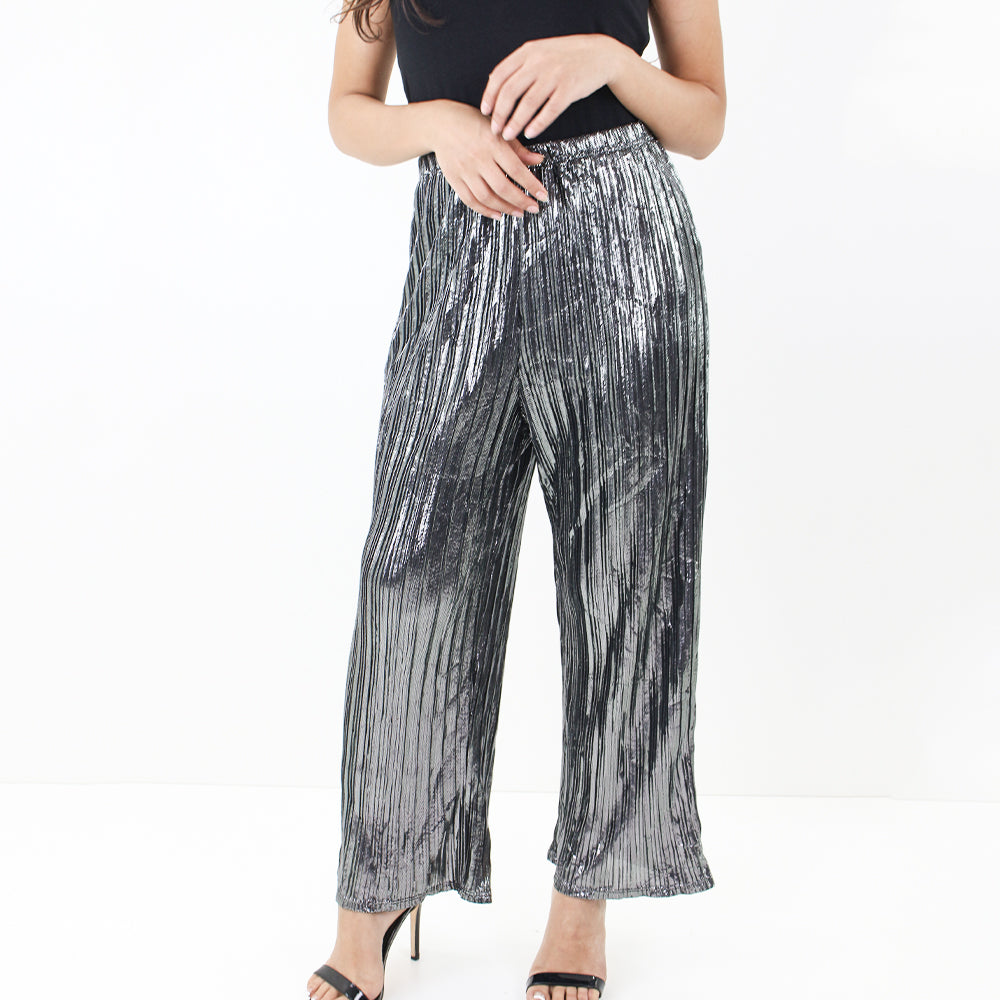 Image for Women's Metallic Ribbed Pant,Silver