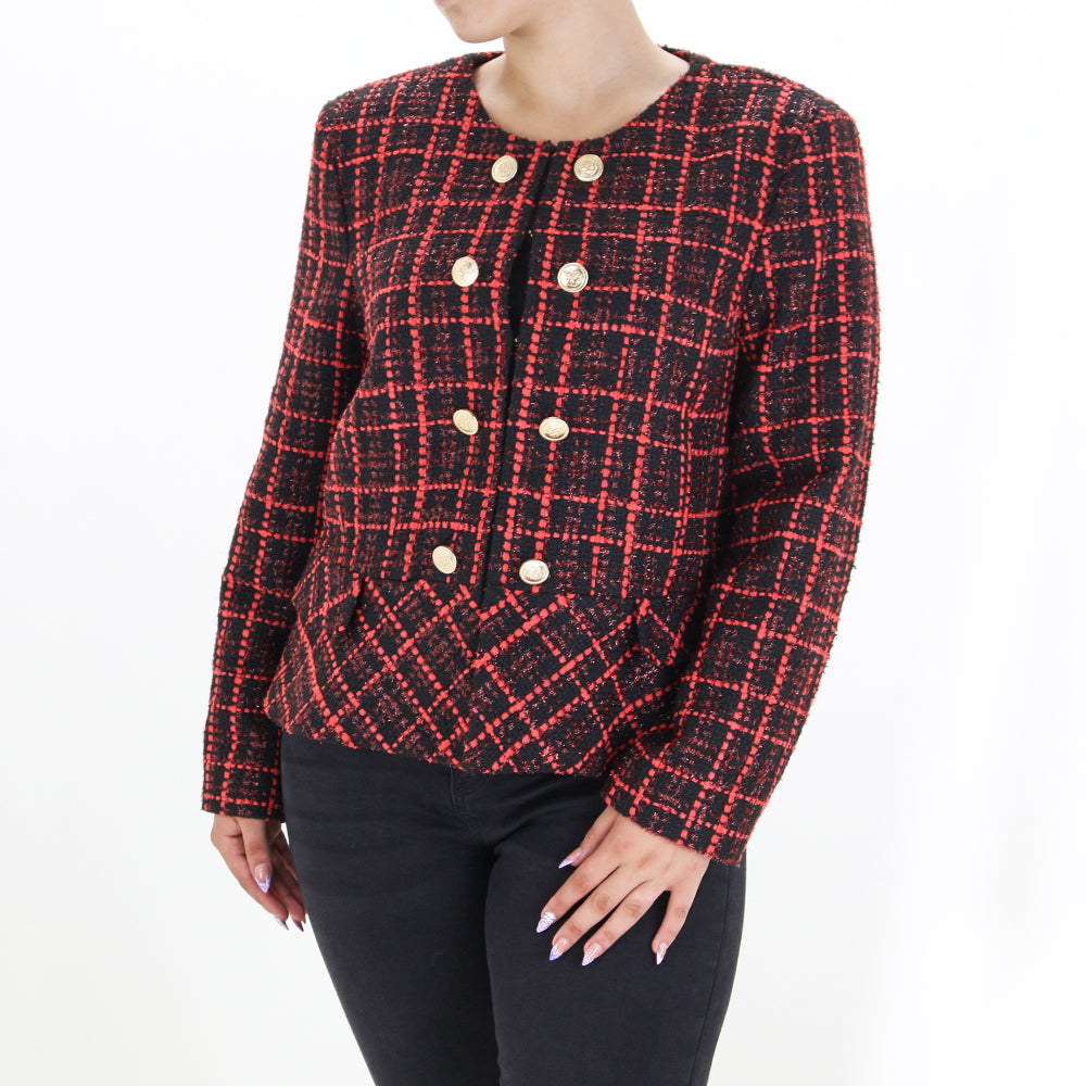 Image for Women's Boucle Plaid Peplum Blazer Jacket,Red/Black