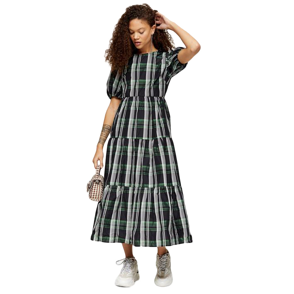 Image for Women's Plaid Ruffle Midi Dress,Multi