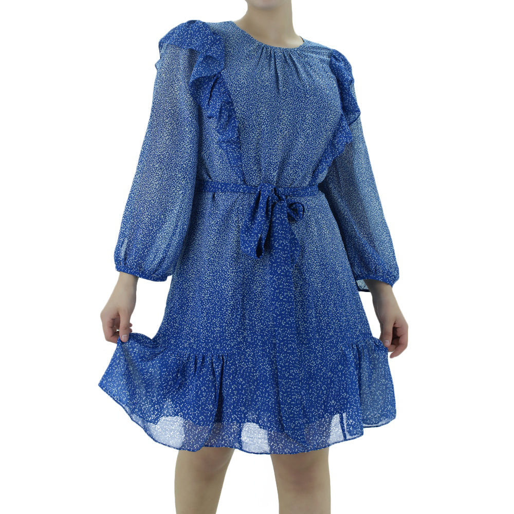 Image for Women's Chiffon Ruffled Dress,Indigo/White