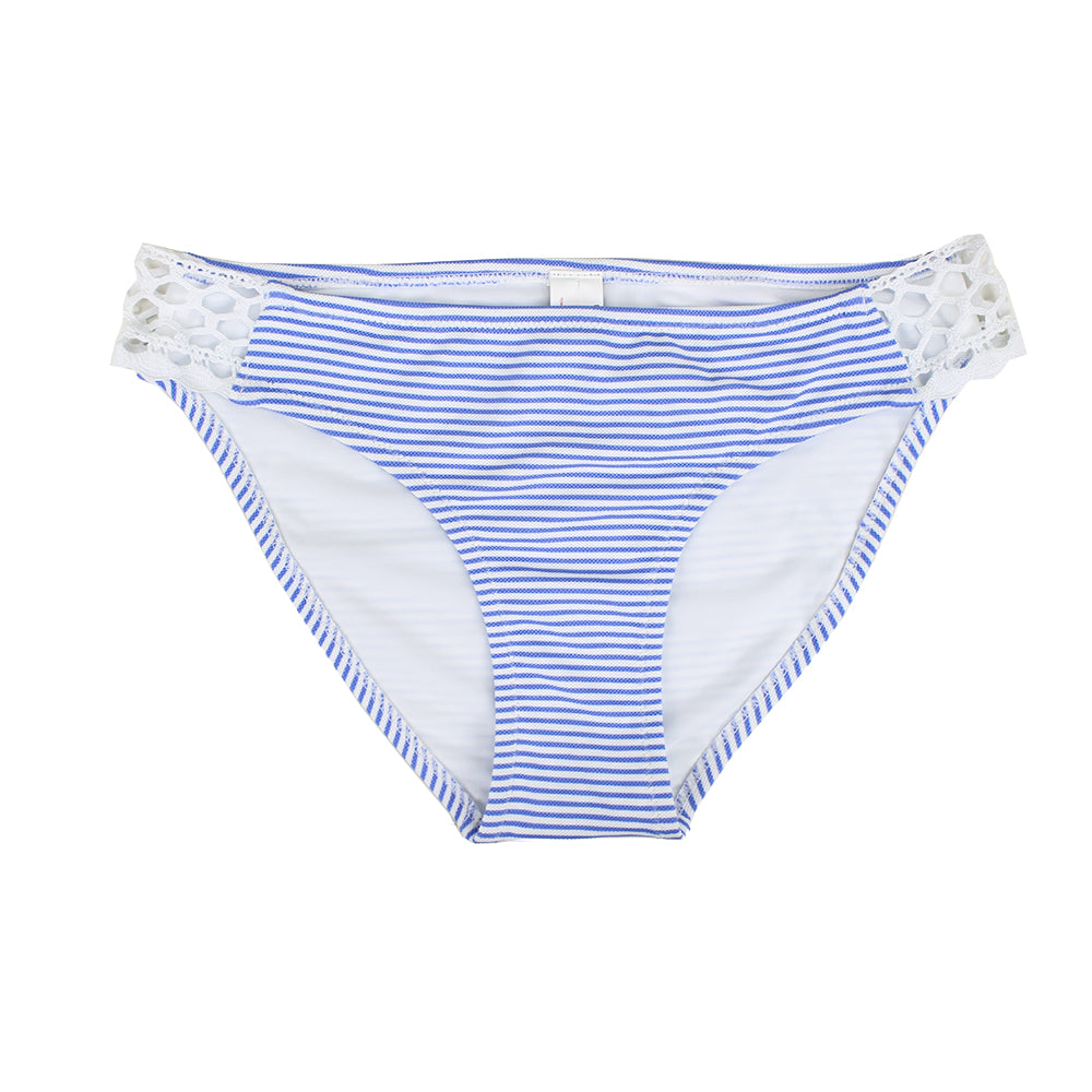 Image for Women's Striped Lace Side Bikini Bottom,Blue/White