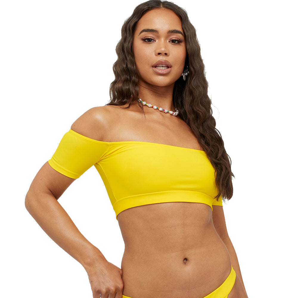 Image for Women's Off Shoulder Solid Bikini Top,Yellow