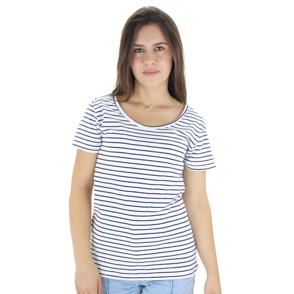 Image for Women's Striped Casual T-Shirt,White/Navy