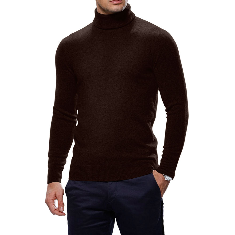 Image for Men's Turtle Neck Wool Sweater,Dark Brown