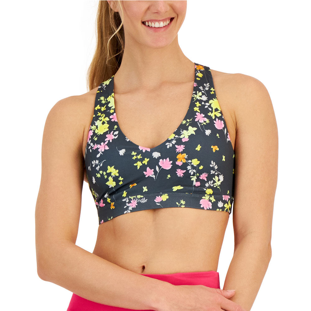 Image for �Women's Pansy-Print Strappy-Back Low-Impact Sports Bra,Dark Grey