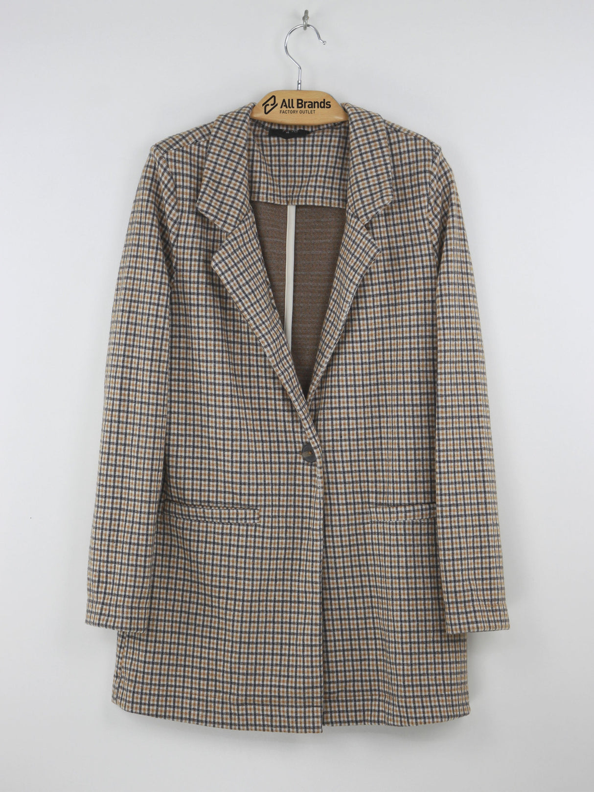 Image for Women's Plaid Spread Collar Blazer,Brown