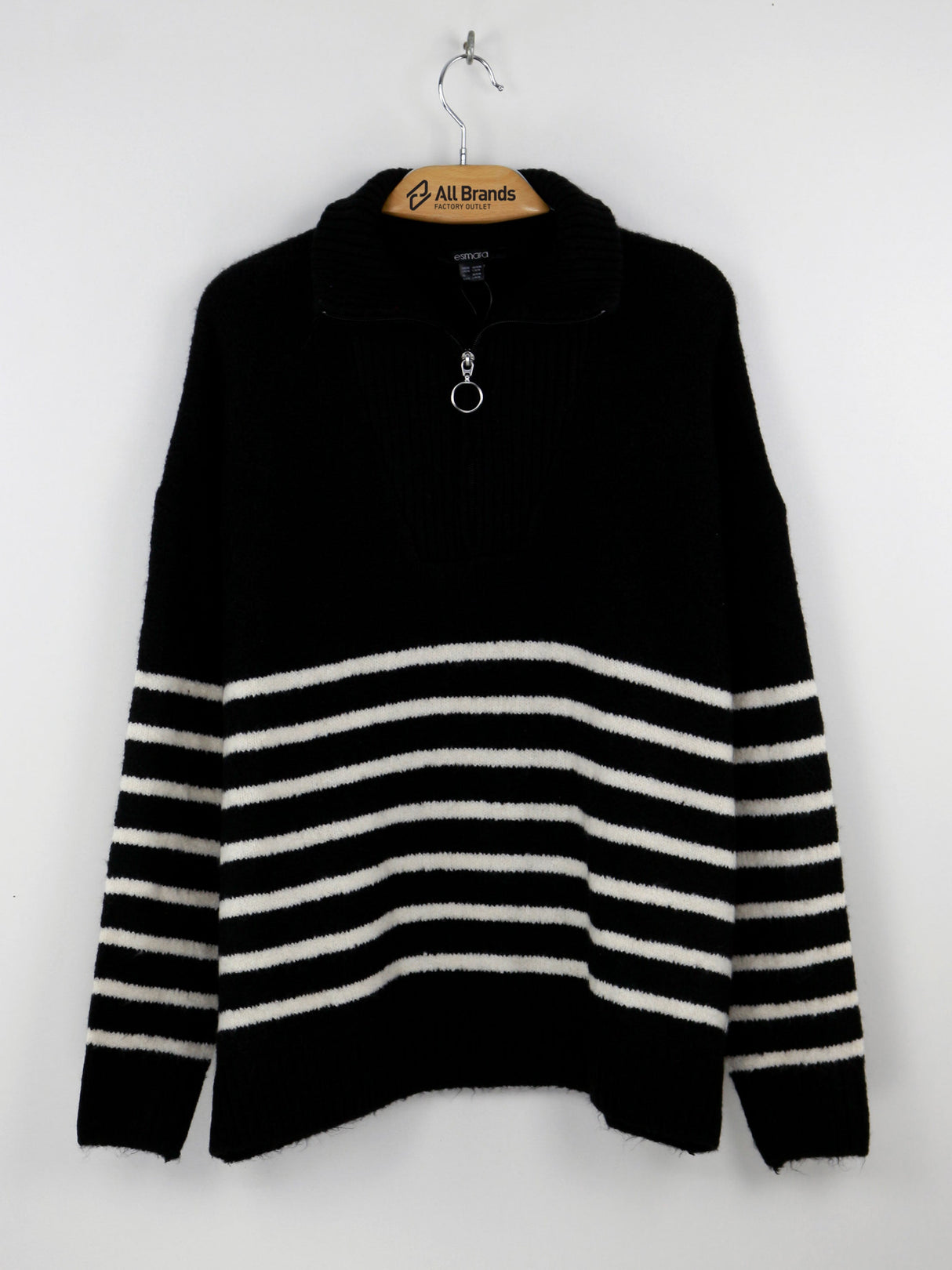 Image for Women's Striped Wool 1/4 Zipp Sweater,Black