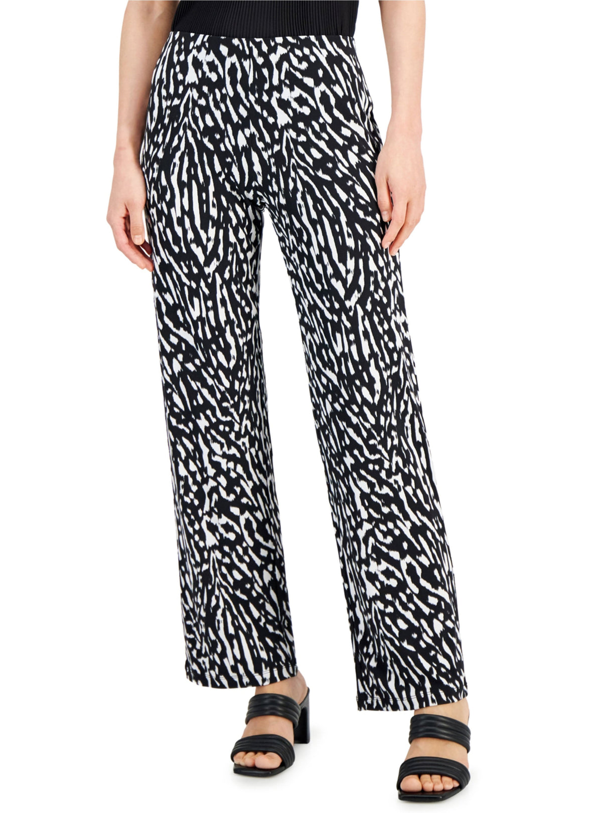 Image for Women's Knit Wide-Leg Patterned Pant,Black/White