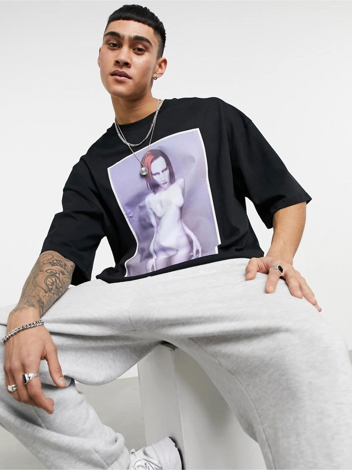 Image for Men's Front And Back Graphic Printed Oversized T-Shirt,Black