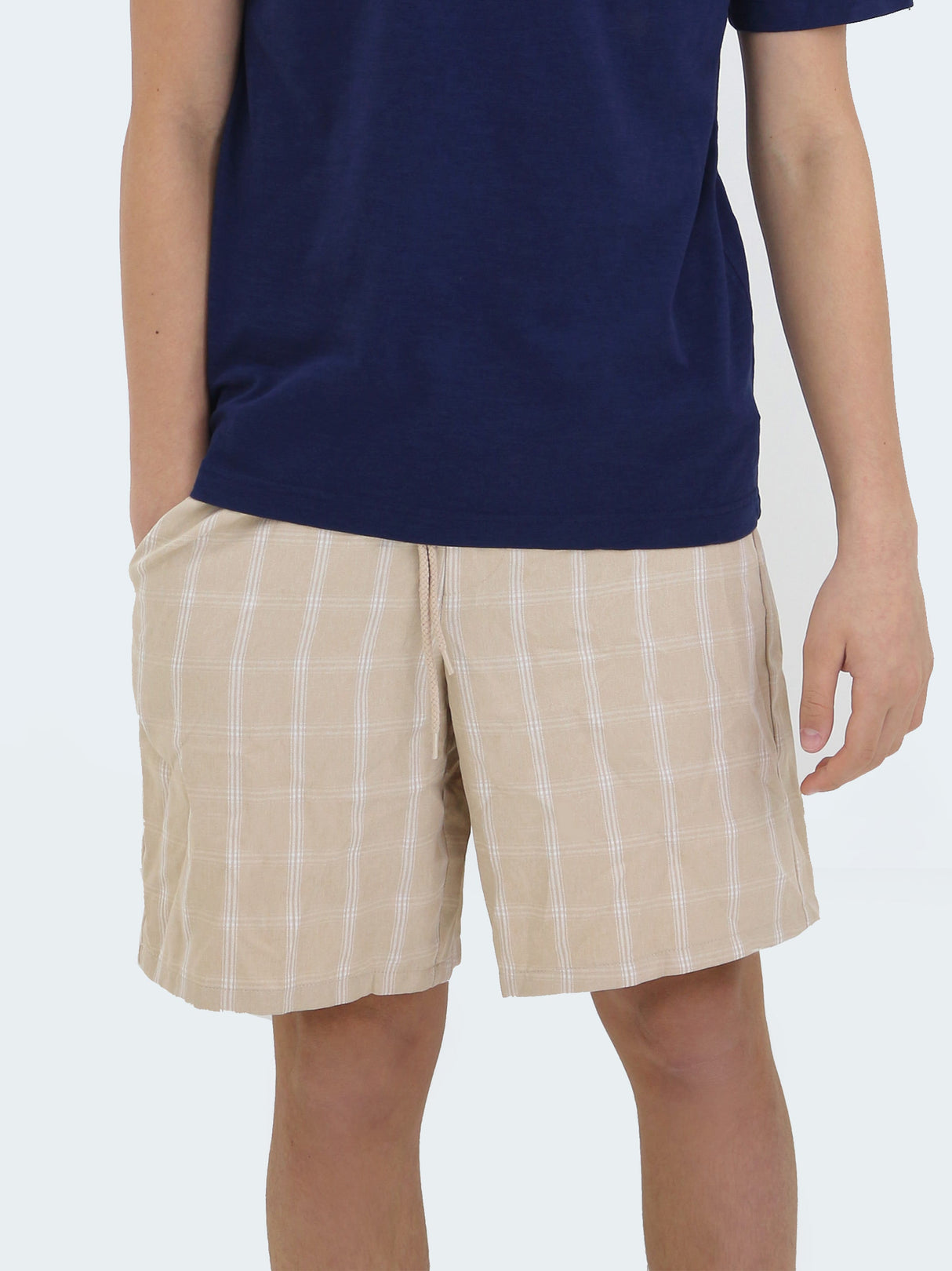 Image for Men's Plaid Pull On Short,Beige