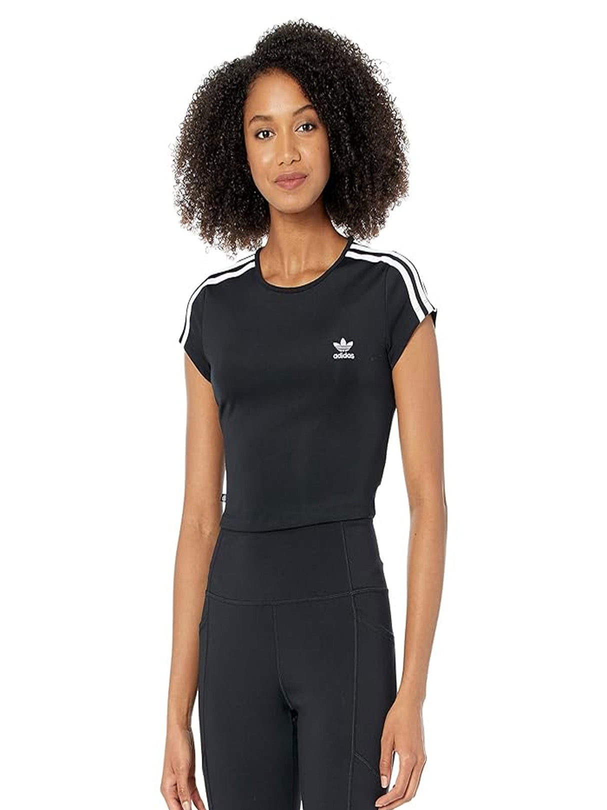 Image for Women's Brand Logo Embroidered 3-Stripes Cropped Tee,Black