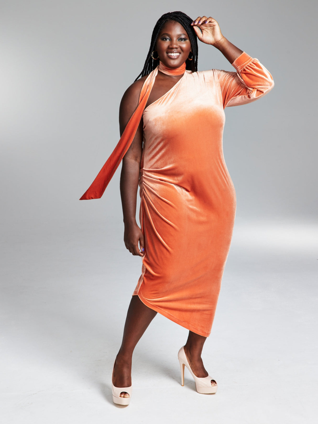 Image for Women's Scarf Neck Draped Maxi Dress,Orange