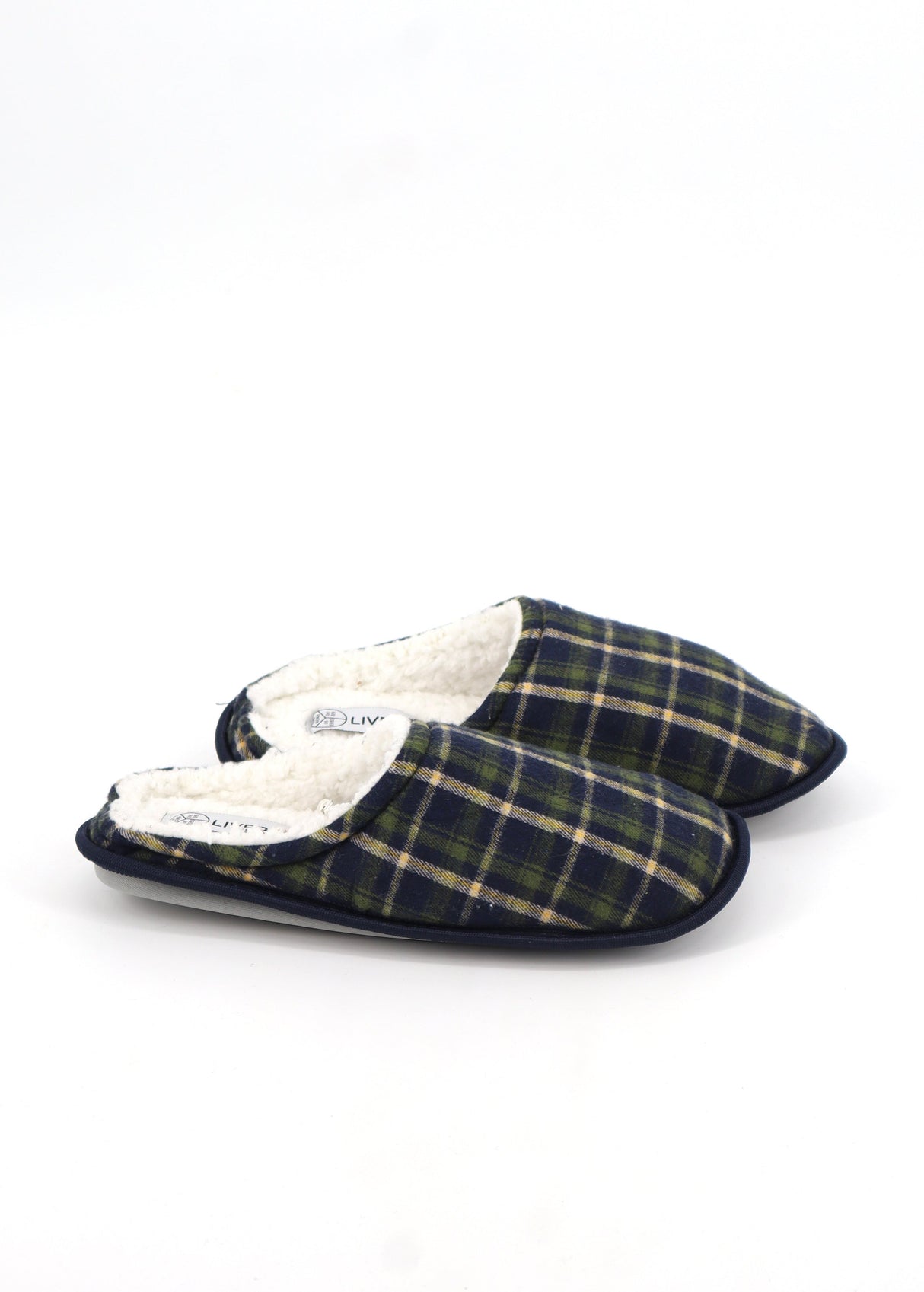 Image for Men's Plaid Slippers,Navy/Olive