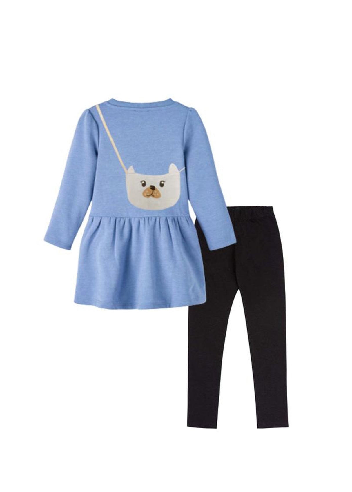 Kids Girl's 2 Pcs Printed Tunic & Leggings Set,Blue/Black