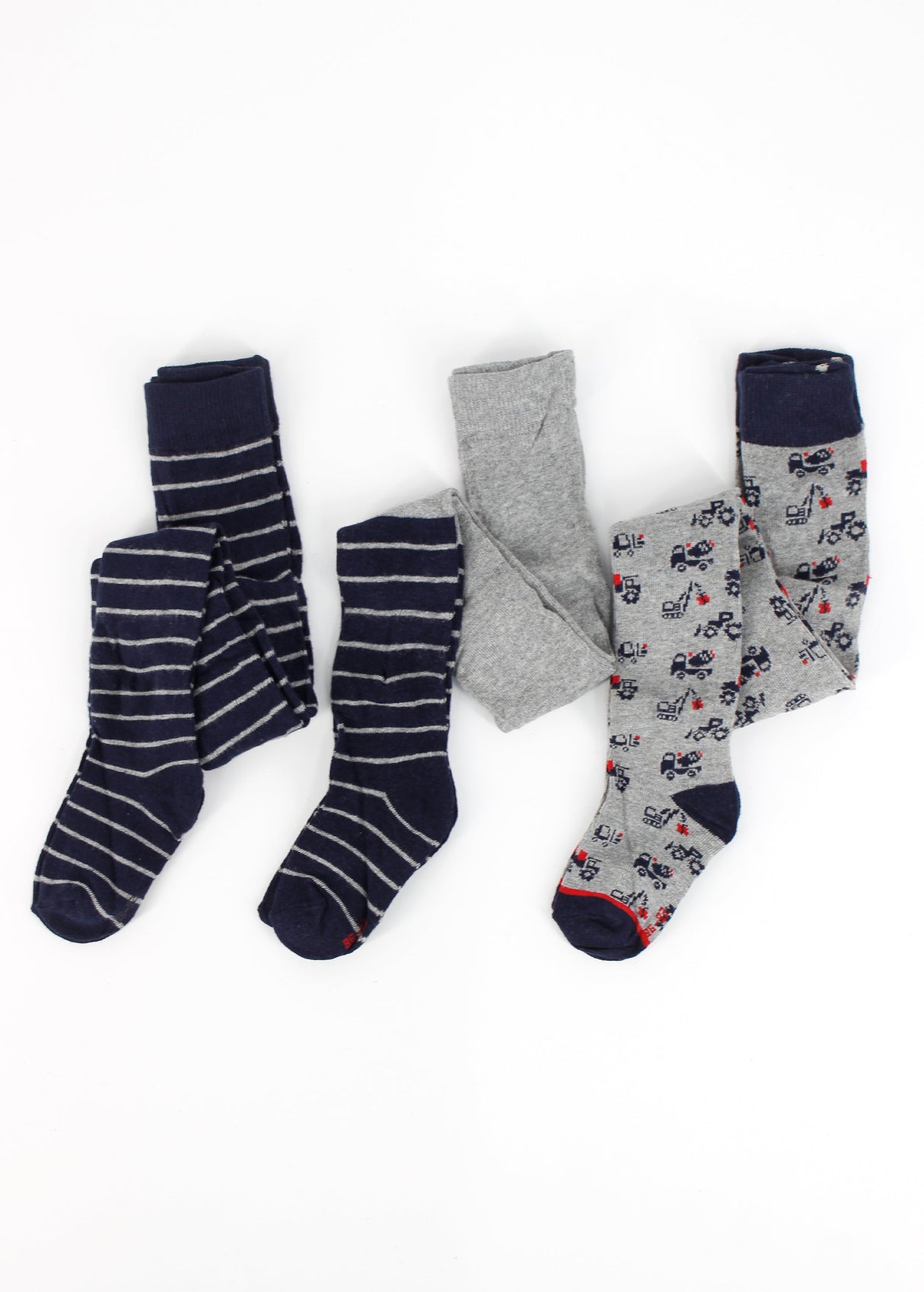 Kids Boy's 3 Pack Printed Striped Tights,Navy/Grey