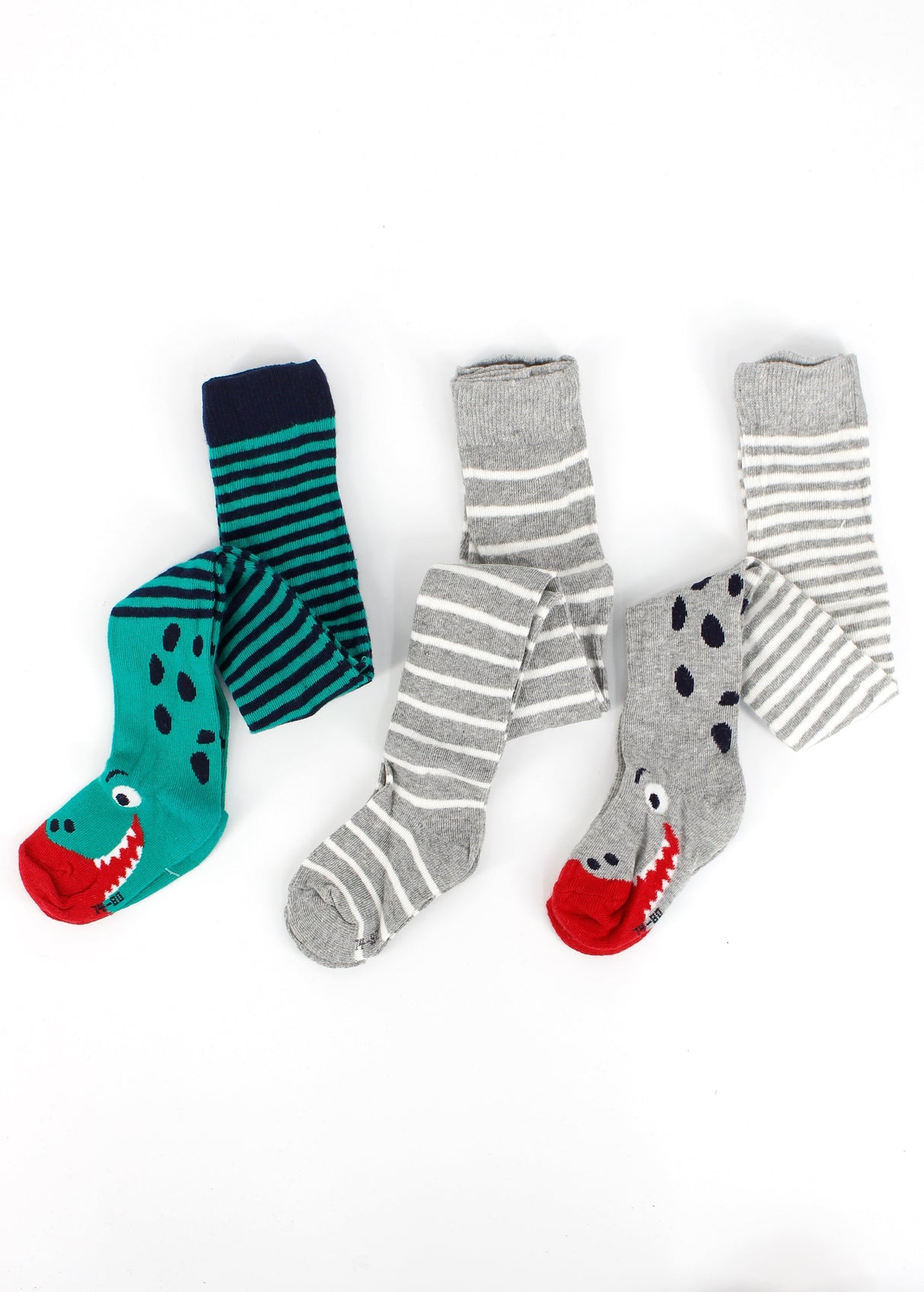 Kids Boy's 3 Pcs Printed Striped Tights,Grey/Green