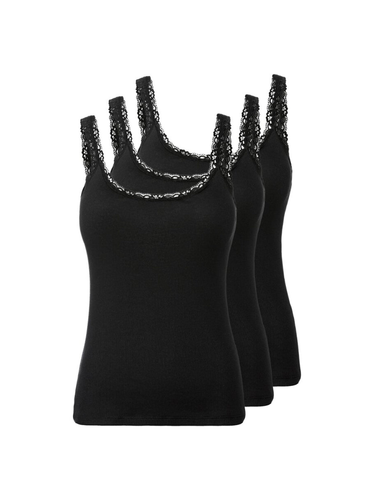 Women's 3 Pcs Lace Trim Top Set,Black