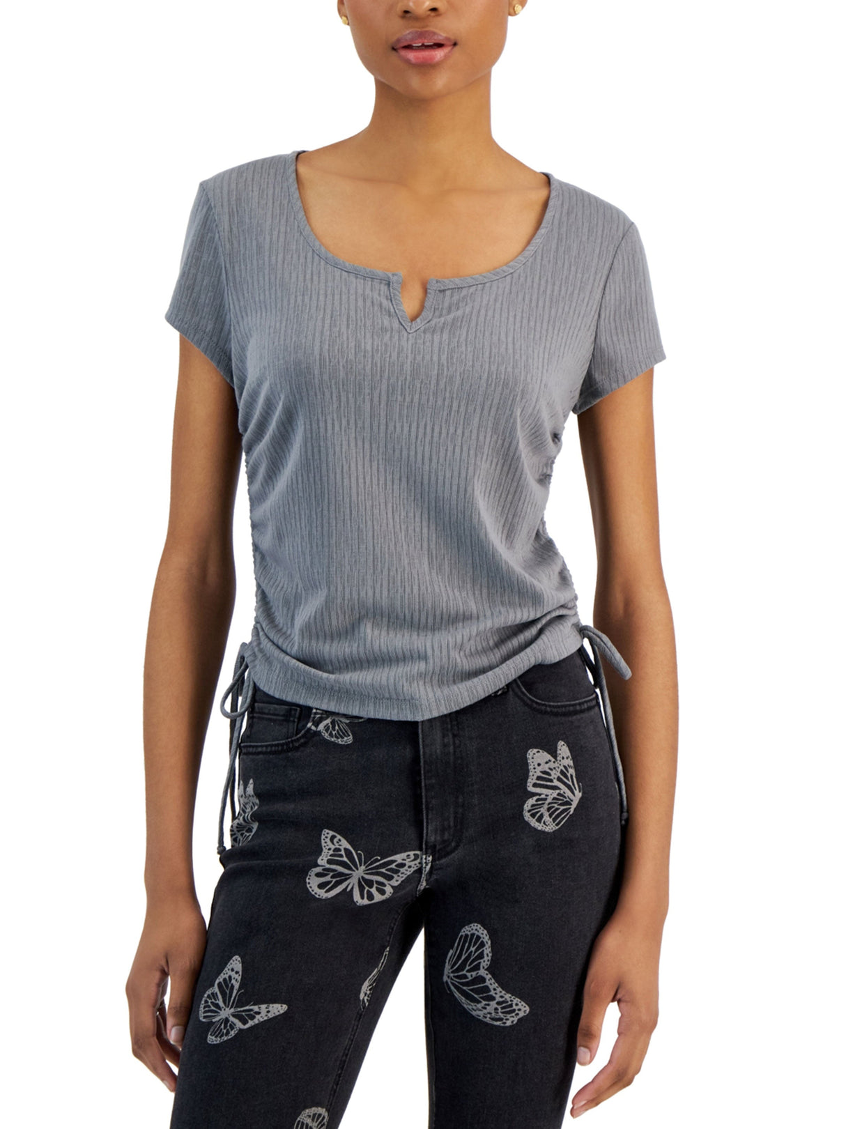 Women's Side Ruched Top,Grey