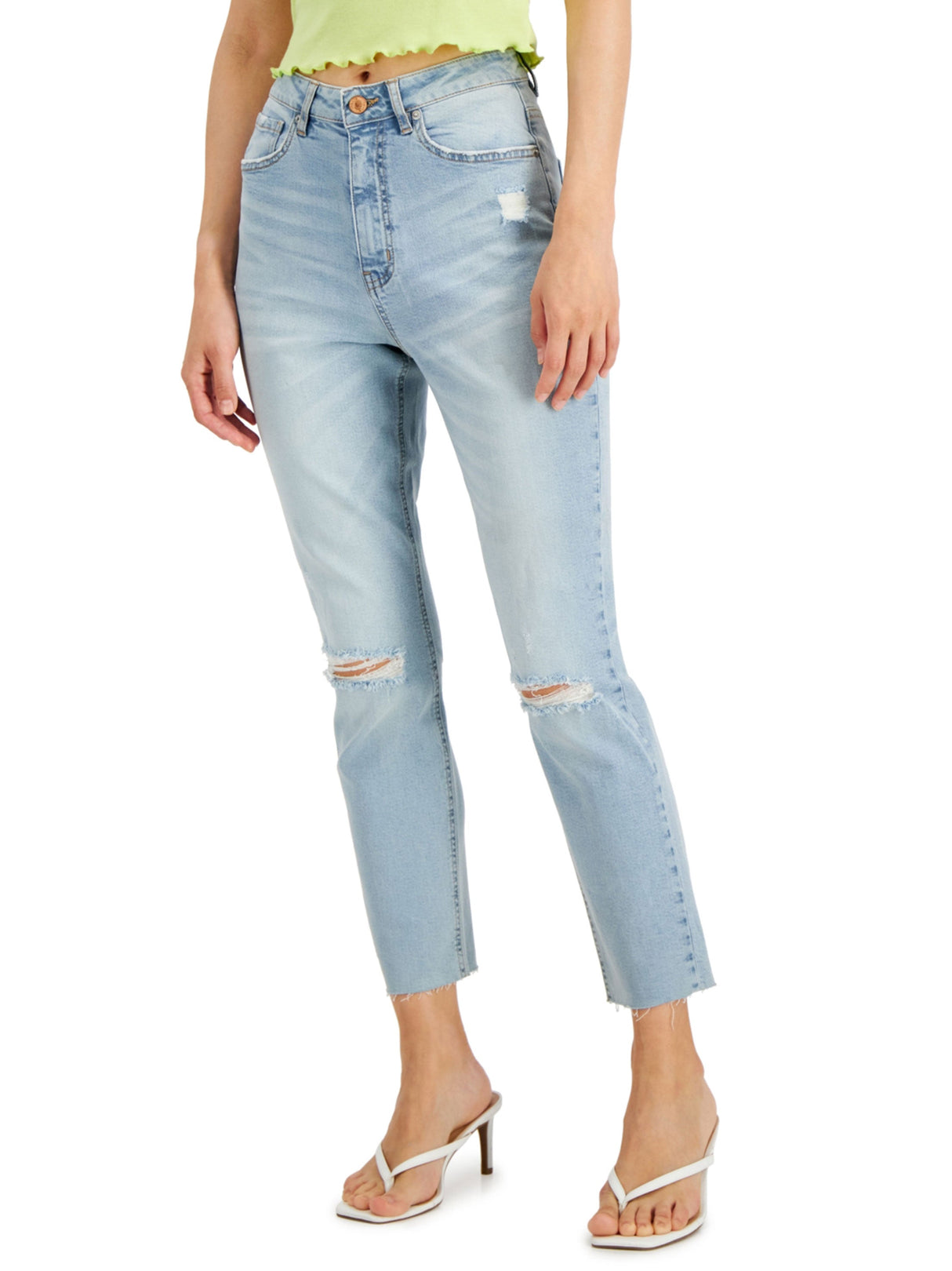 Women's Ripped Washed Mom Jeans,Light Blue