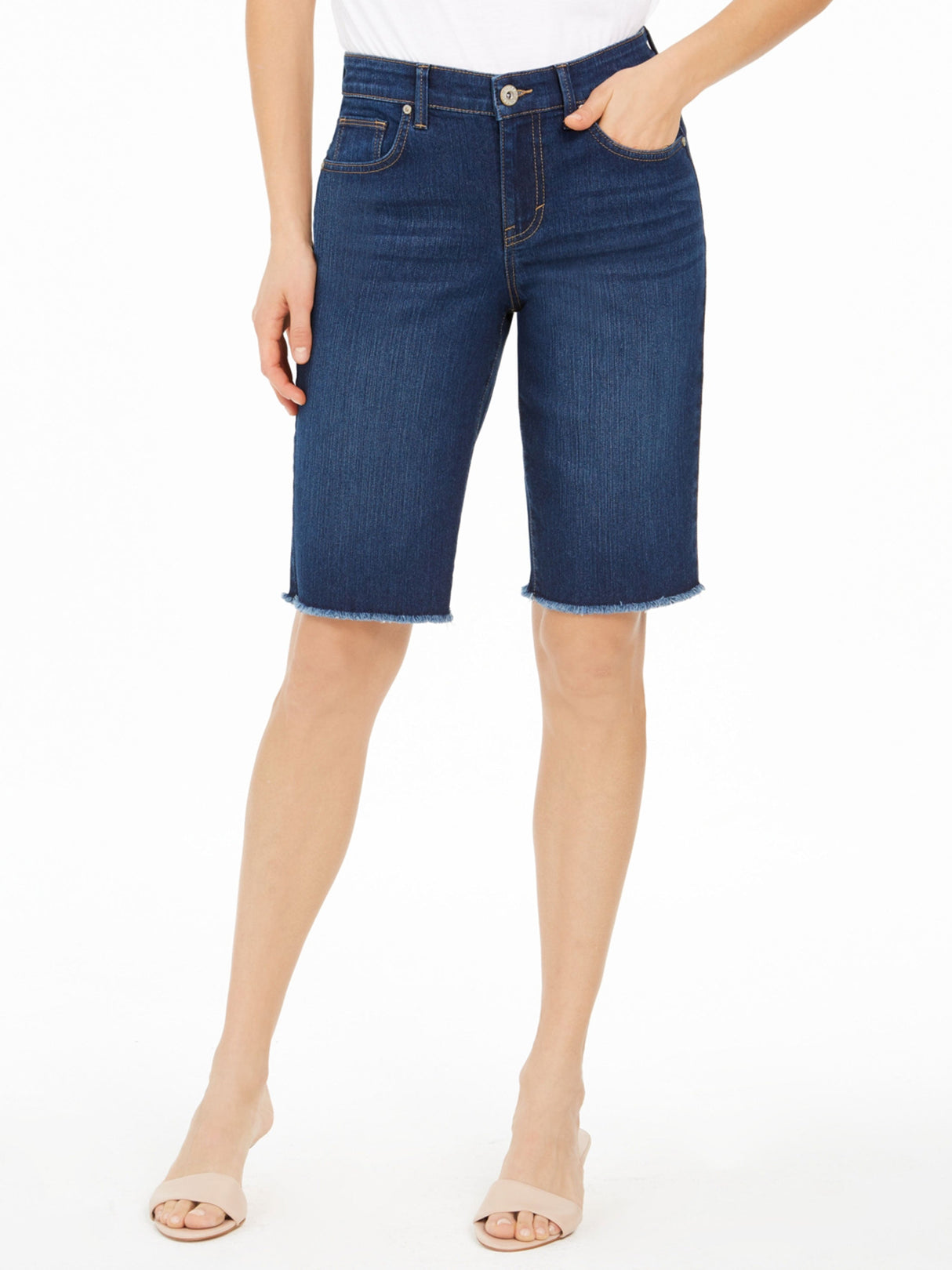 Women's Washed Frayed Denim Shorts,Blue