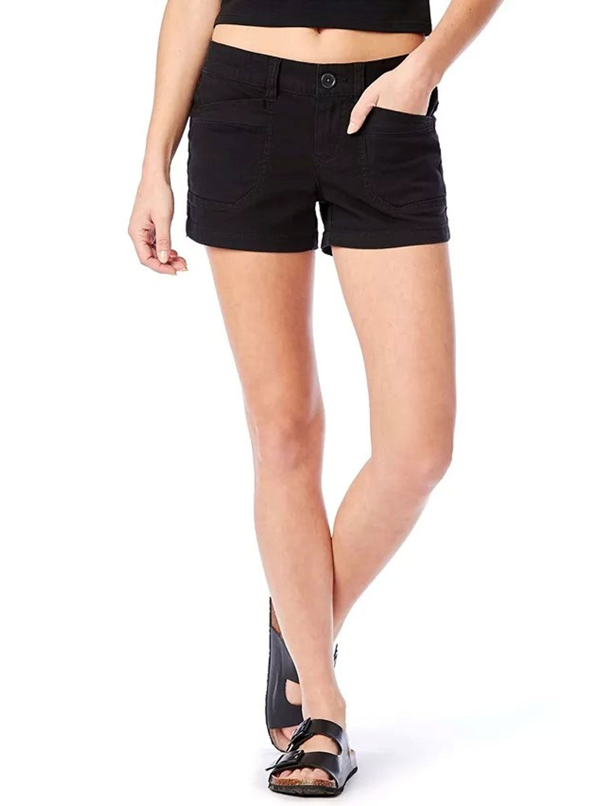 Women's Plain Twill Shorts,Black
