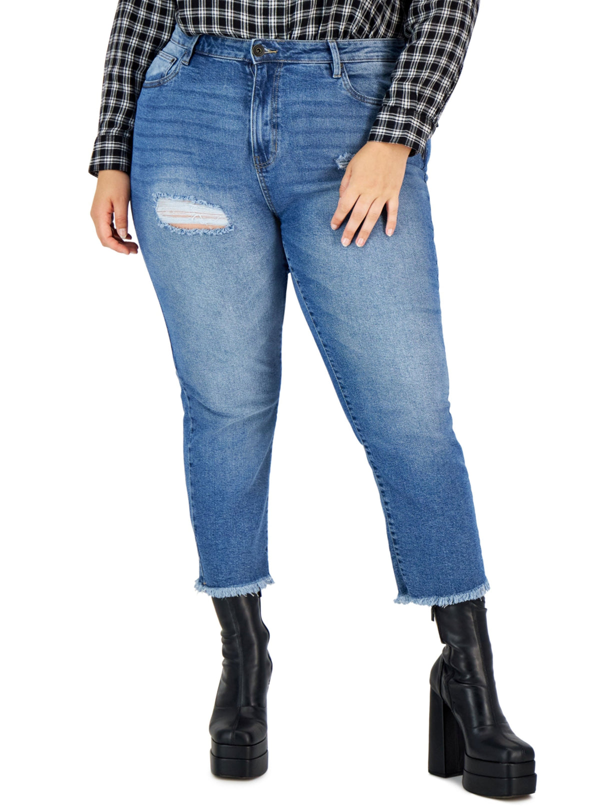 Women's Ripped Washed Frayed Jeans,Blue