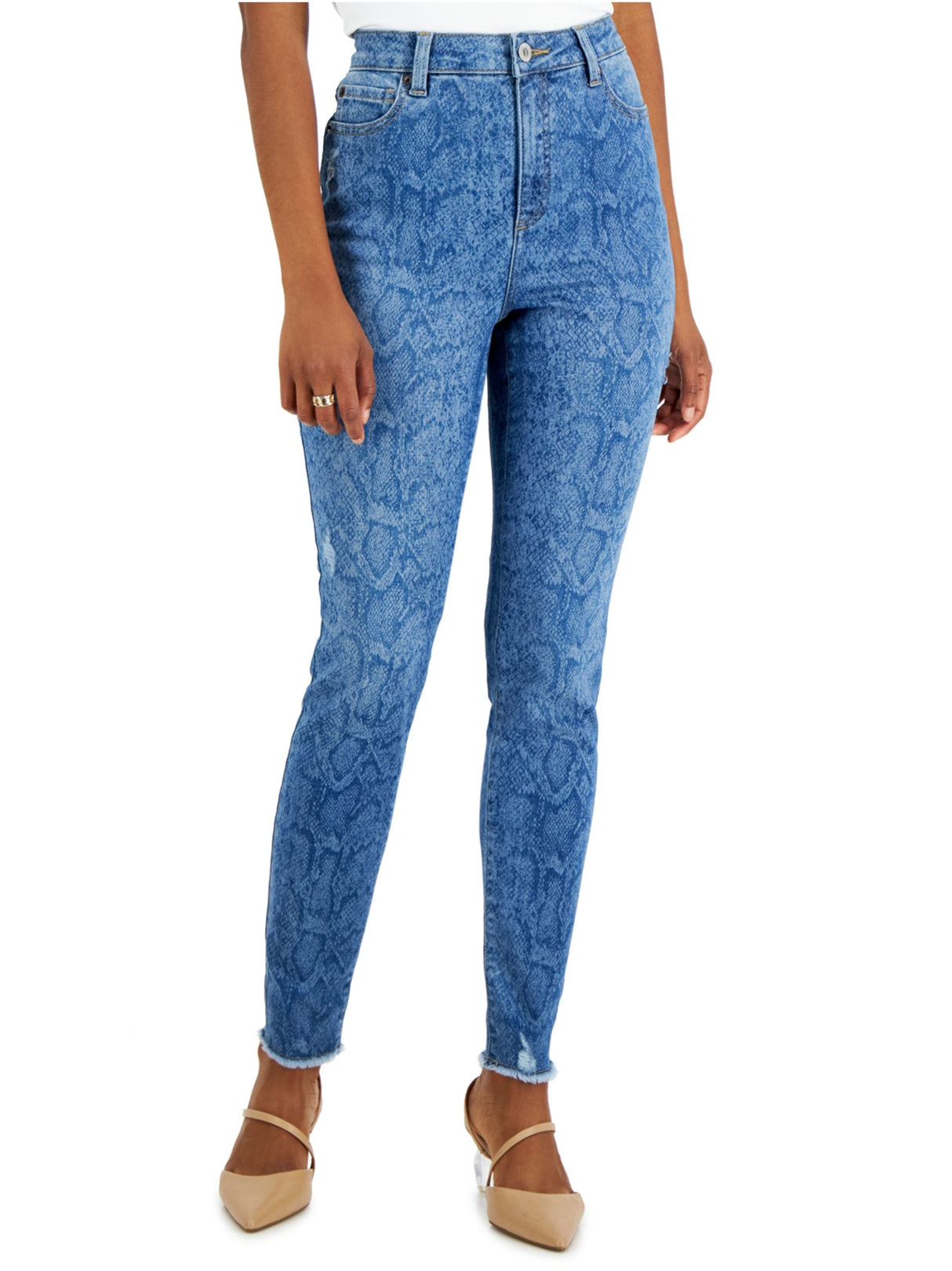 Women's Ripped Printed Jeans,Blue