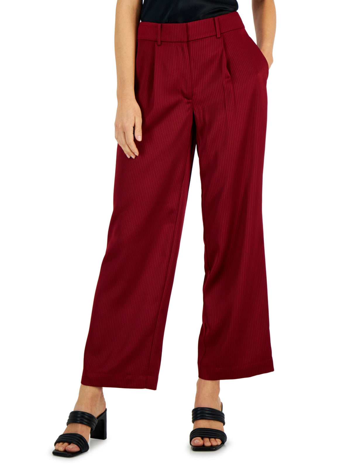 Women's Striped Satin Trousers,Burgundy
