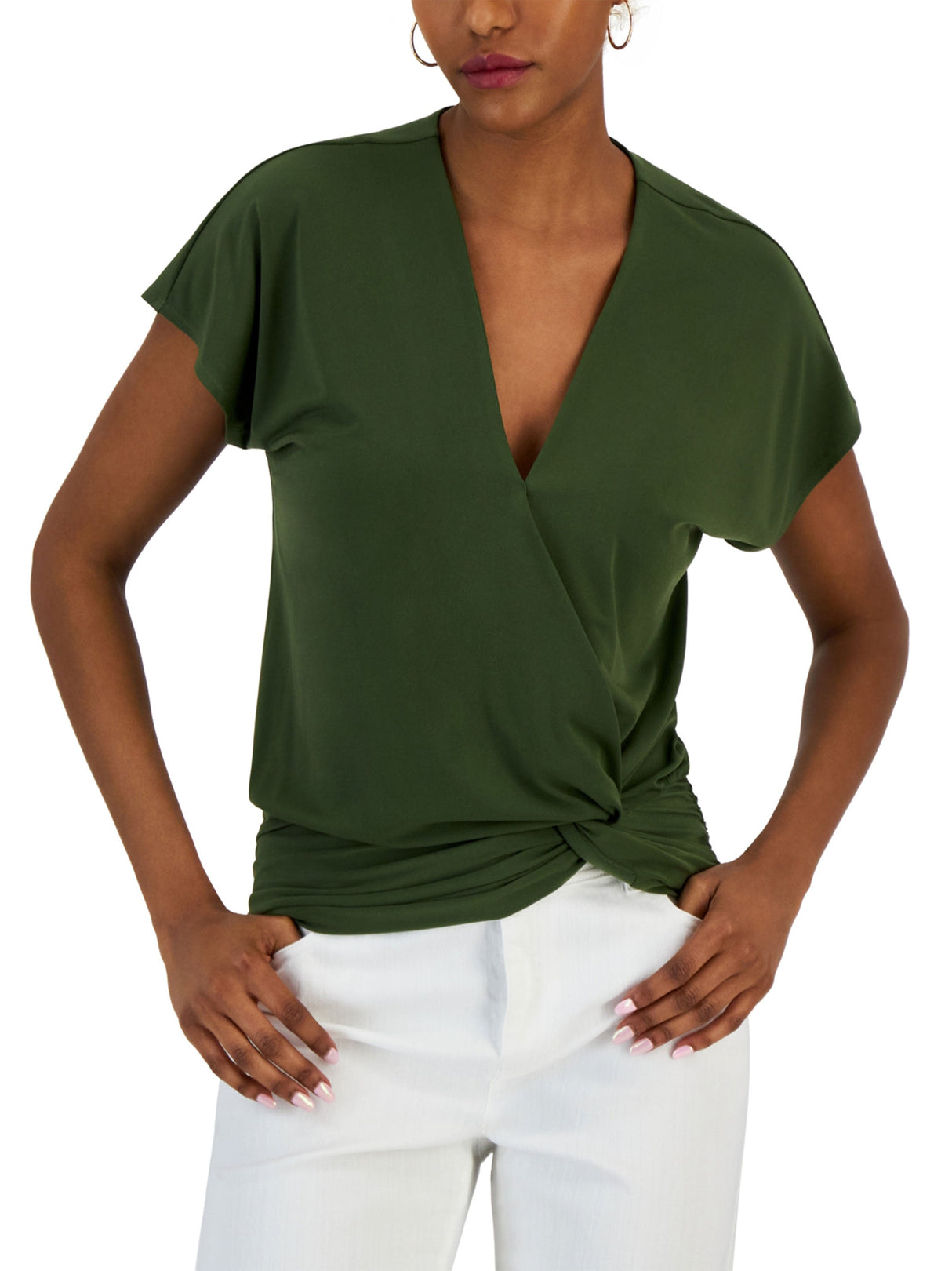 Women's Knot Hem Top,Olive