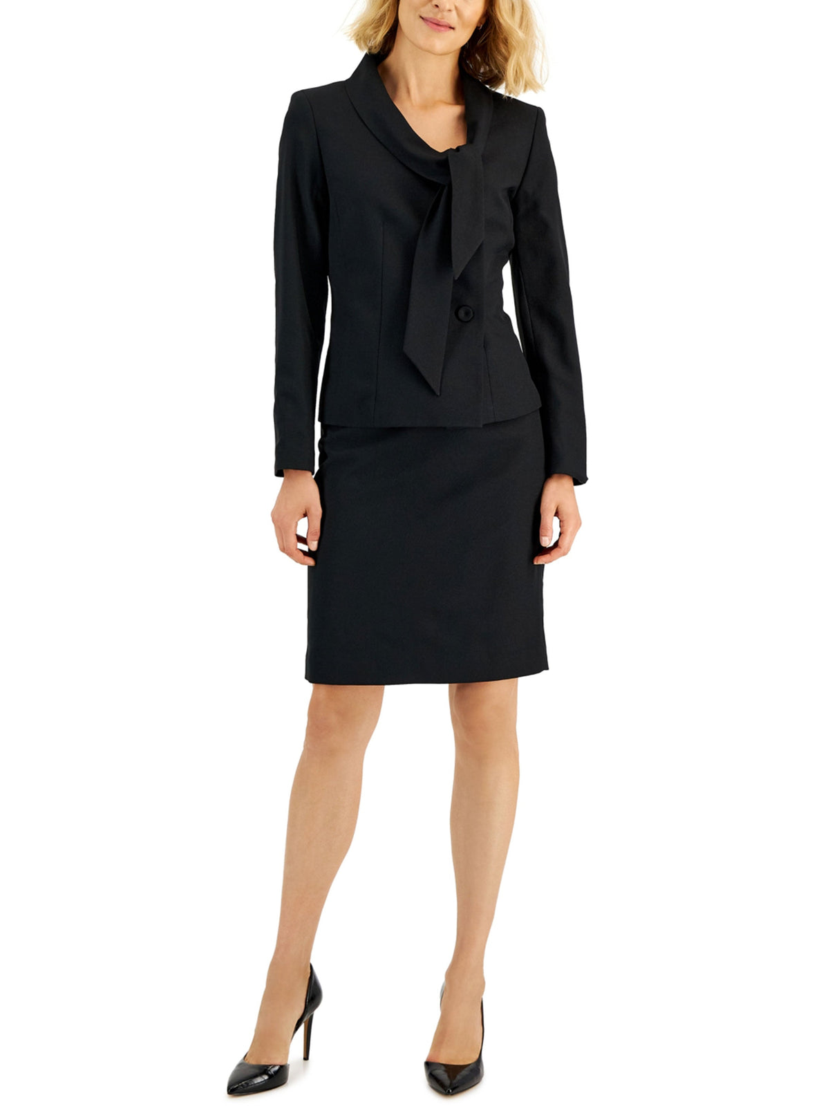 Women's Tie Collar Blazer,Black