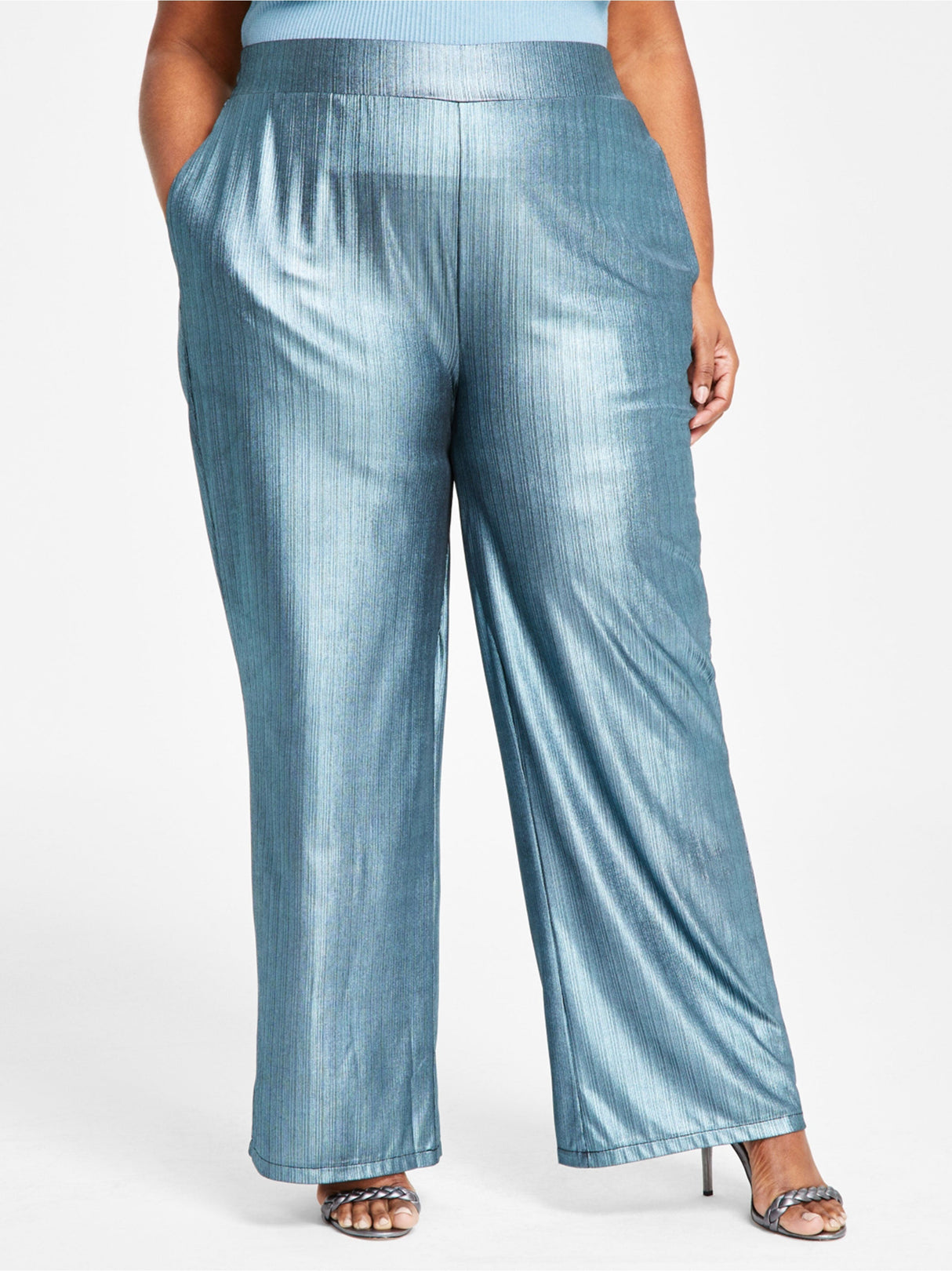 Women's Metallic Disco Pants,Blue