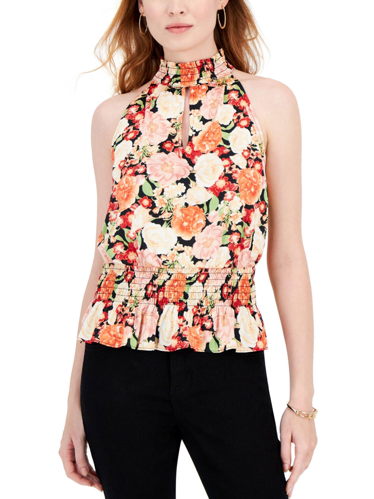 Women's Floral Printed Smocked Top,Multi