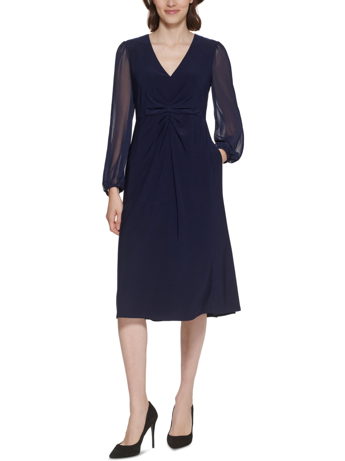 Women's Ruched Fit & Flare Dress,Navy