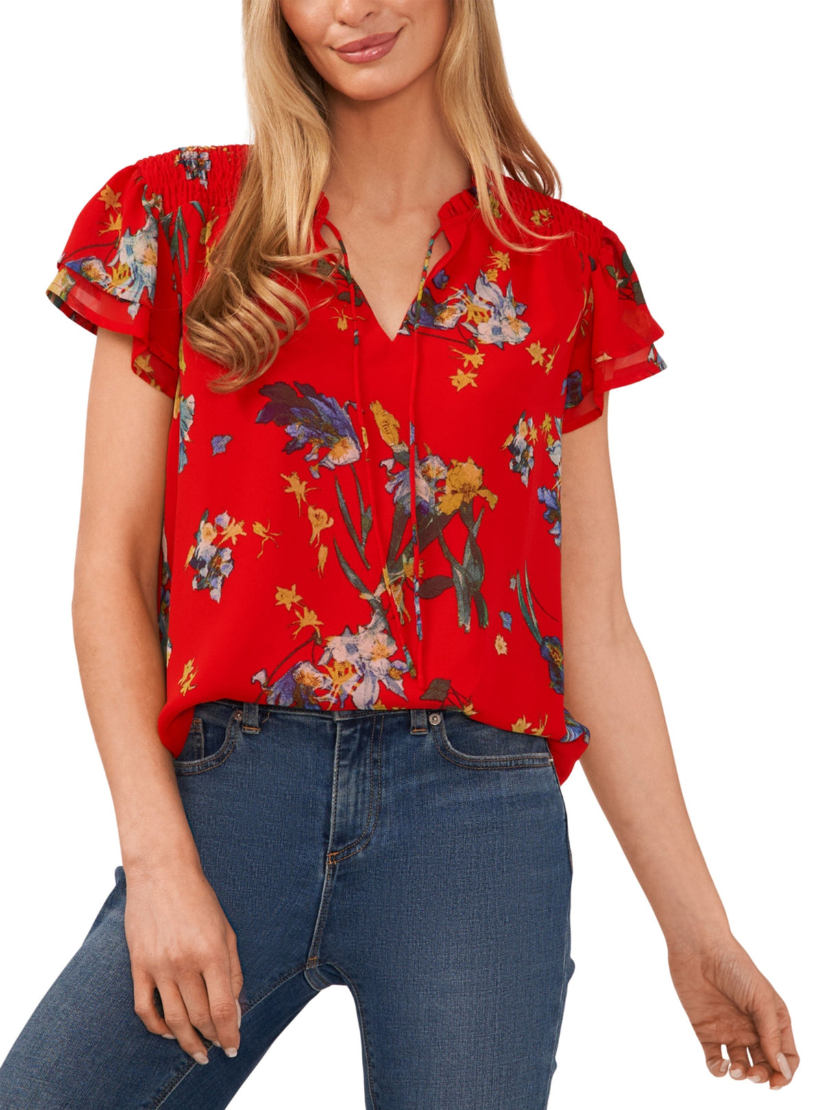 Women's Floral Printed Blouse,Red