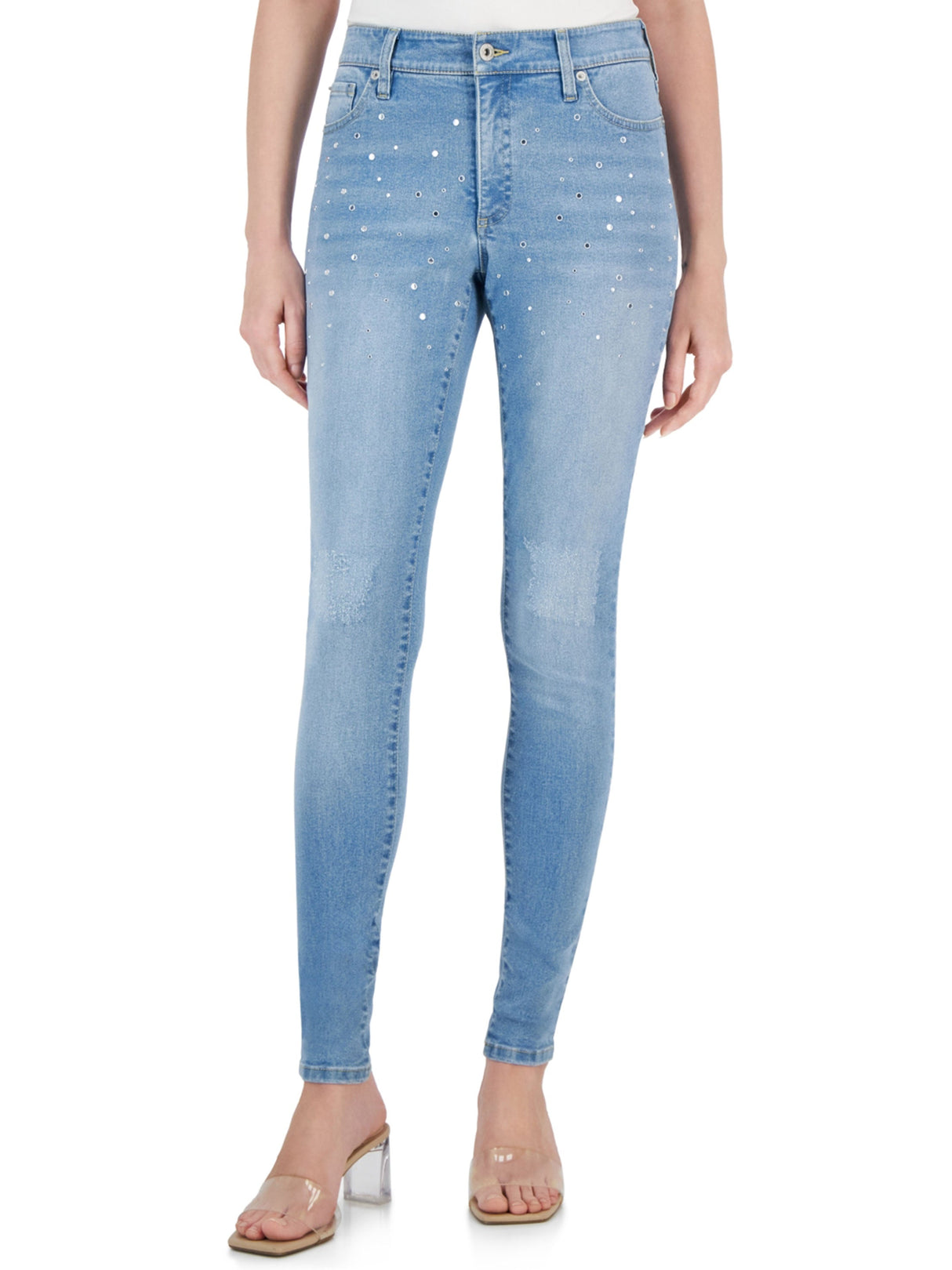Women's Embellished Washed Jeans,Light Blue