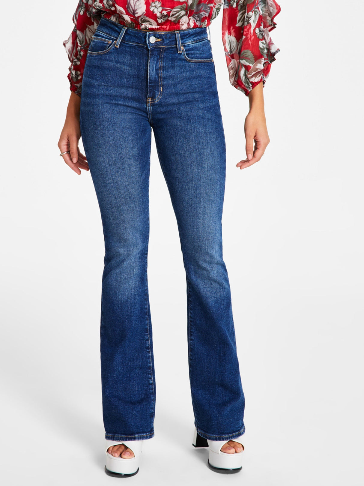 Women's Washed Flare Jeans,Blue