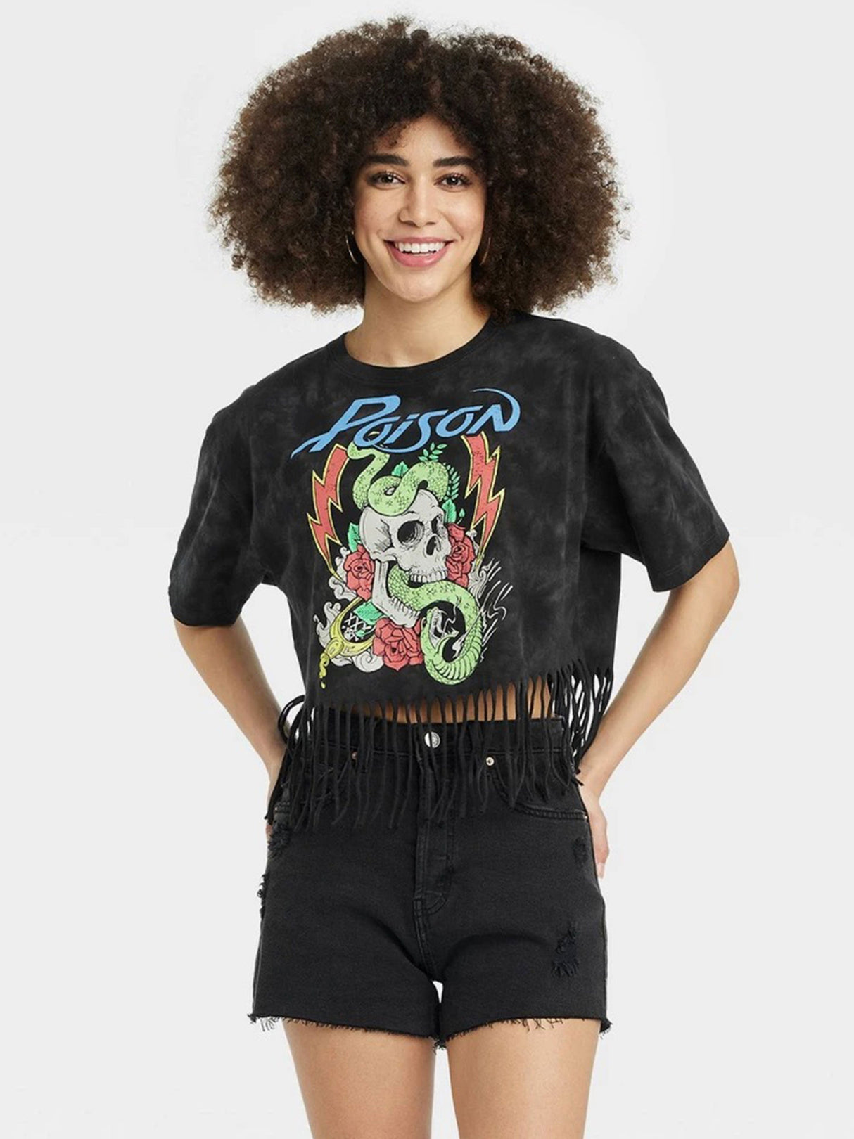 Women's Graphic Printed Fringed T-Shirt,Dark Grey