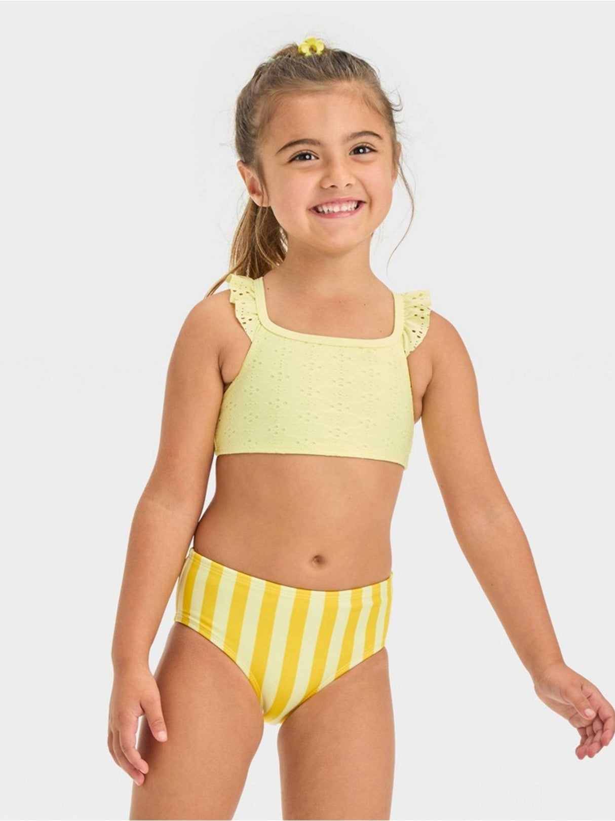 Kids Girl's Eyelet Ruffled Bikini Top,Yellow