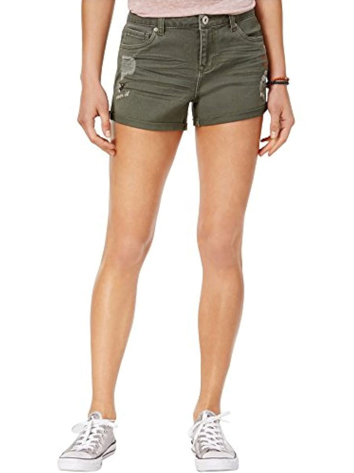 Women's Ripped Denim Shorts,Olive