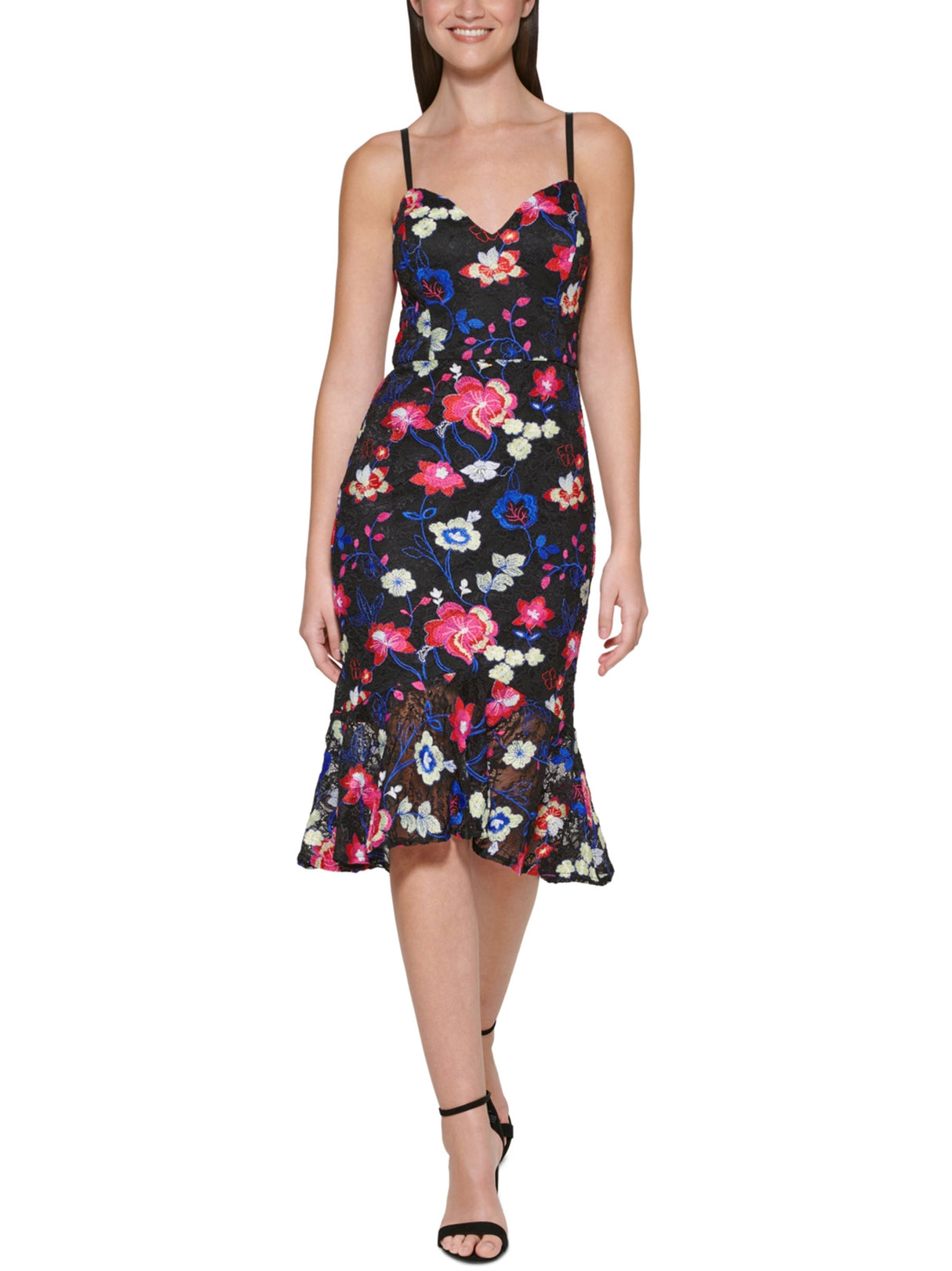 Women's Floral Embroidered Dress,Black