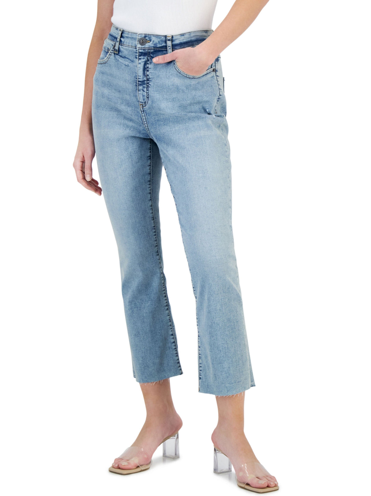 Women's Washed Cropped Jeans,Light Blue