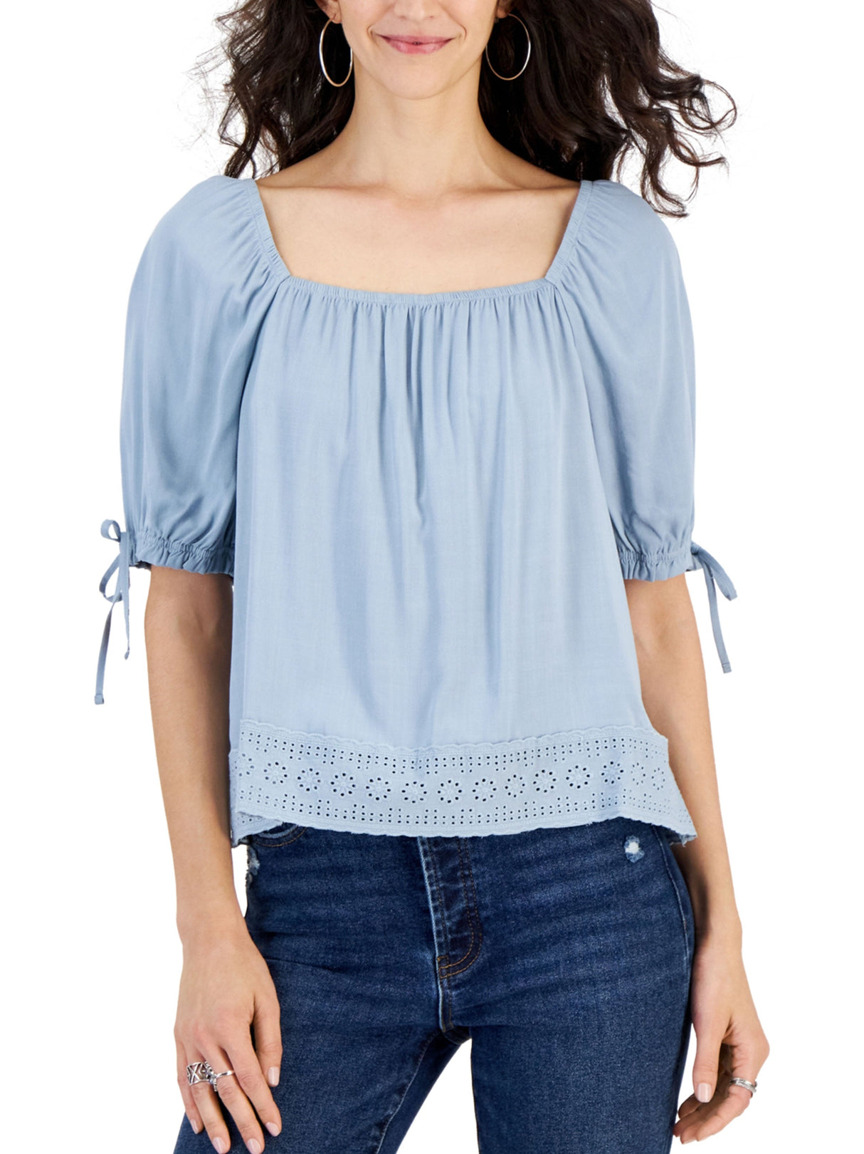 Women's Tie Sleeve Top,Blue