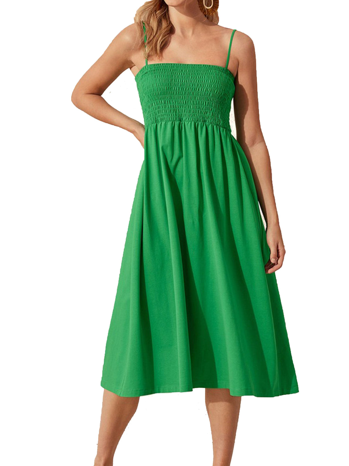 Women's Smocked Dress,Green