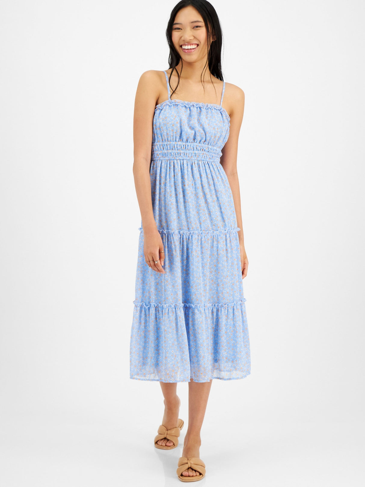 Women's Printed Tiered Dress,Blue