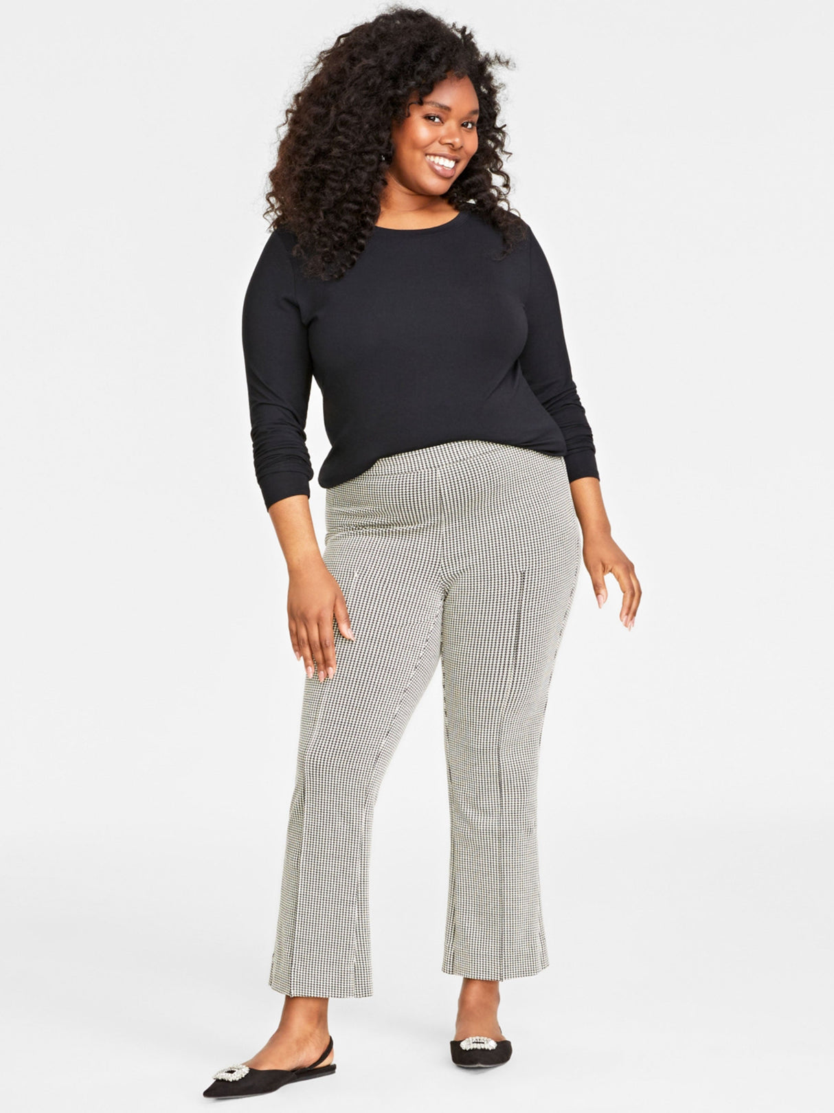 Women's Printed Ankle Pants,Black/Ecru