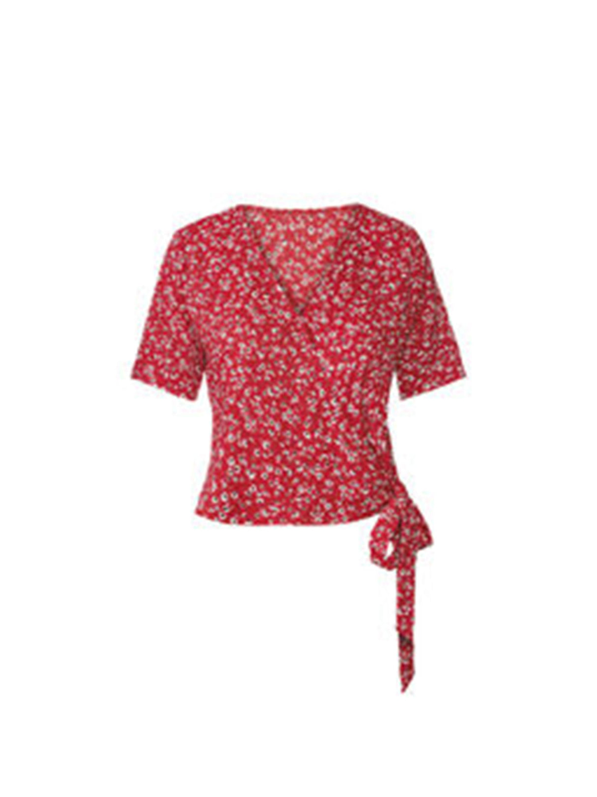 Image for Women's Floral Printed Wrap-Side Top,Red