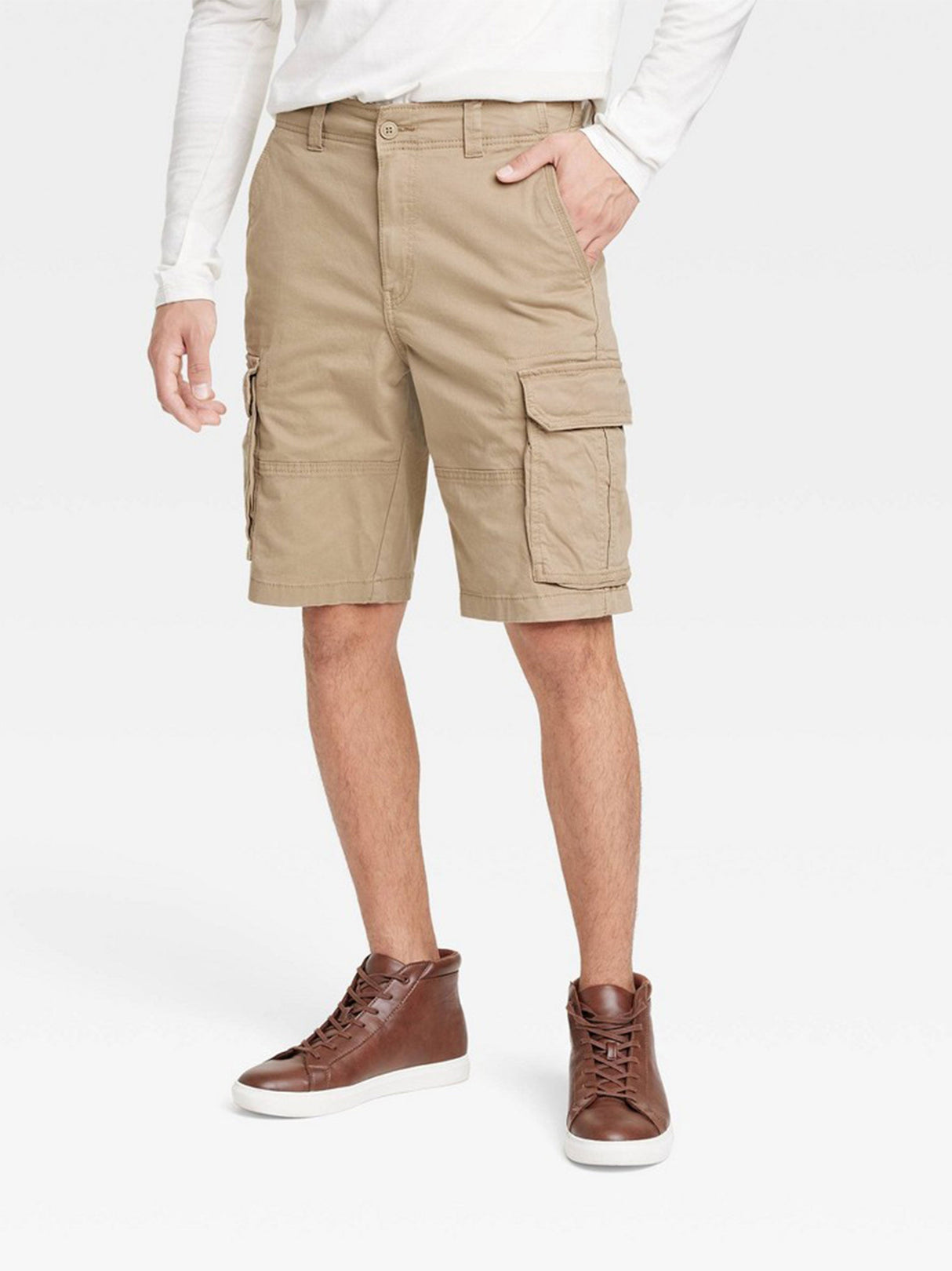 Men's Plain Cargo Shorts,Beige