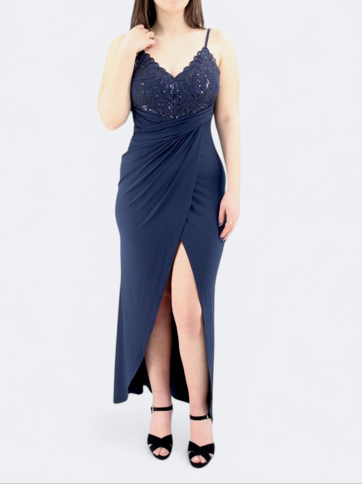 Image for Women's Front Slit Sequined Dress,Navy