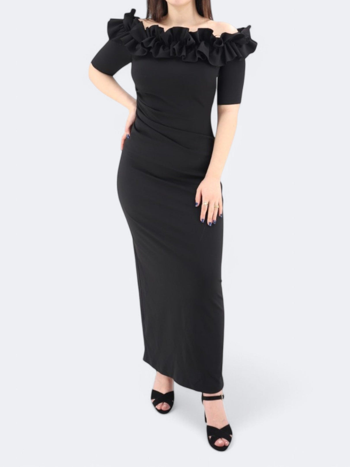 Image for Women's Ruffled Neck Dress,Black