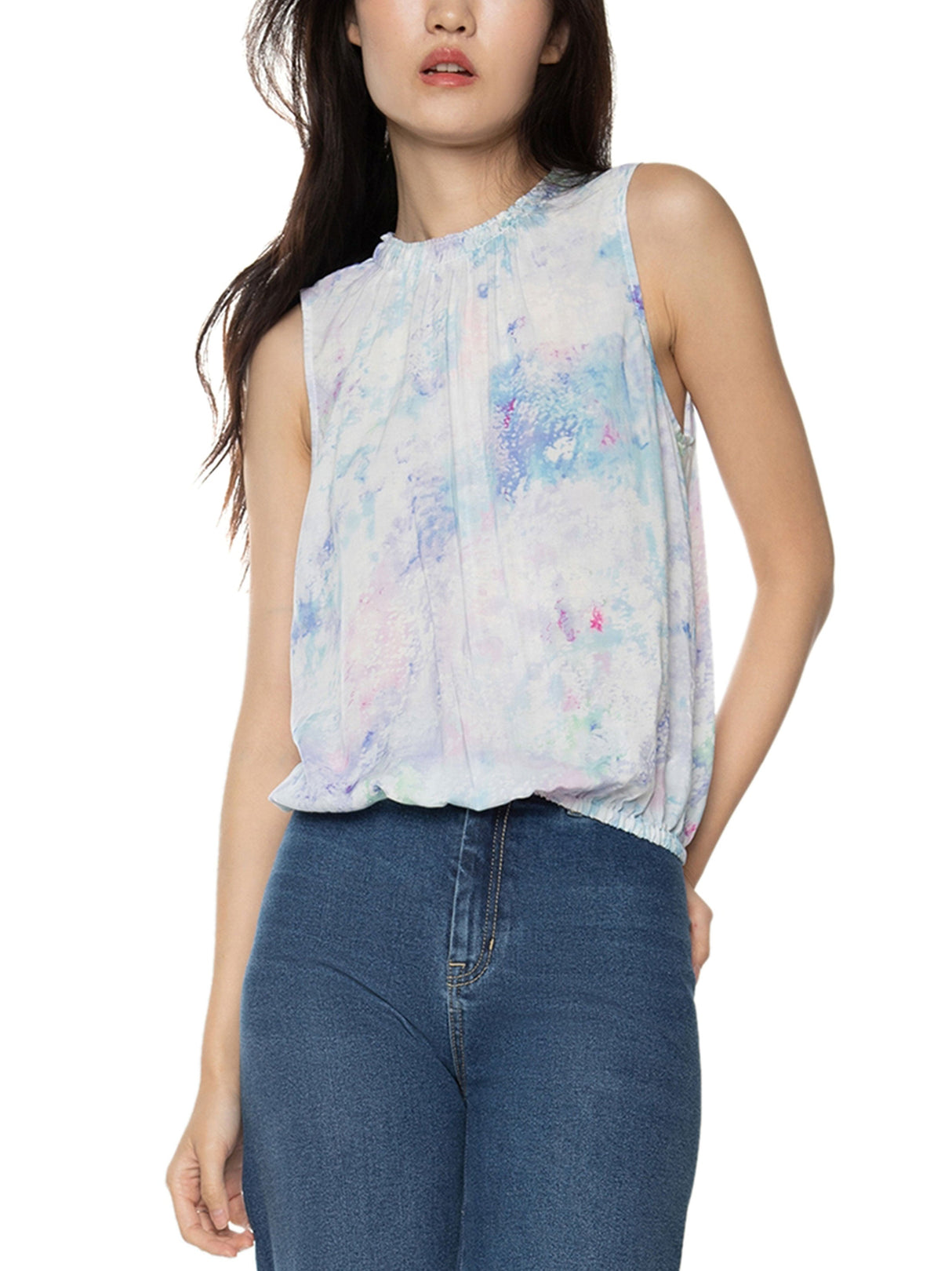 Women's Printed Shirred Top,Multi